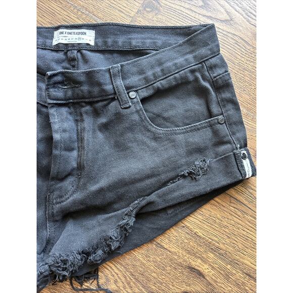 One Teaspoon Shorts 29 Bandits Black Denim - Picture 3 of 7